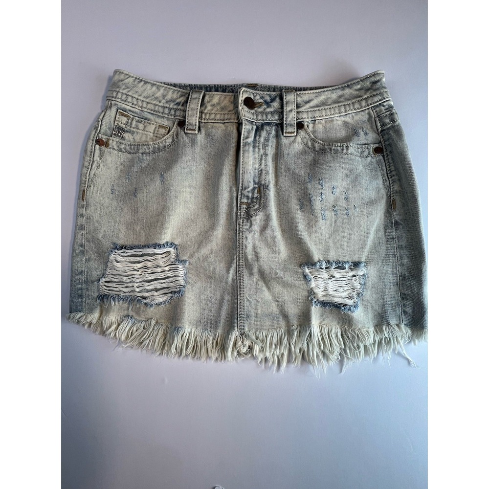 Miss Me Womens Denim Jean Skirt size 29 High-rise Y2K 2000s Fray Detail